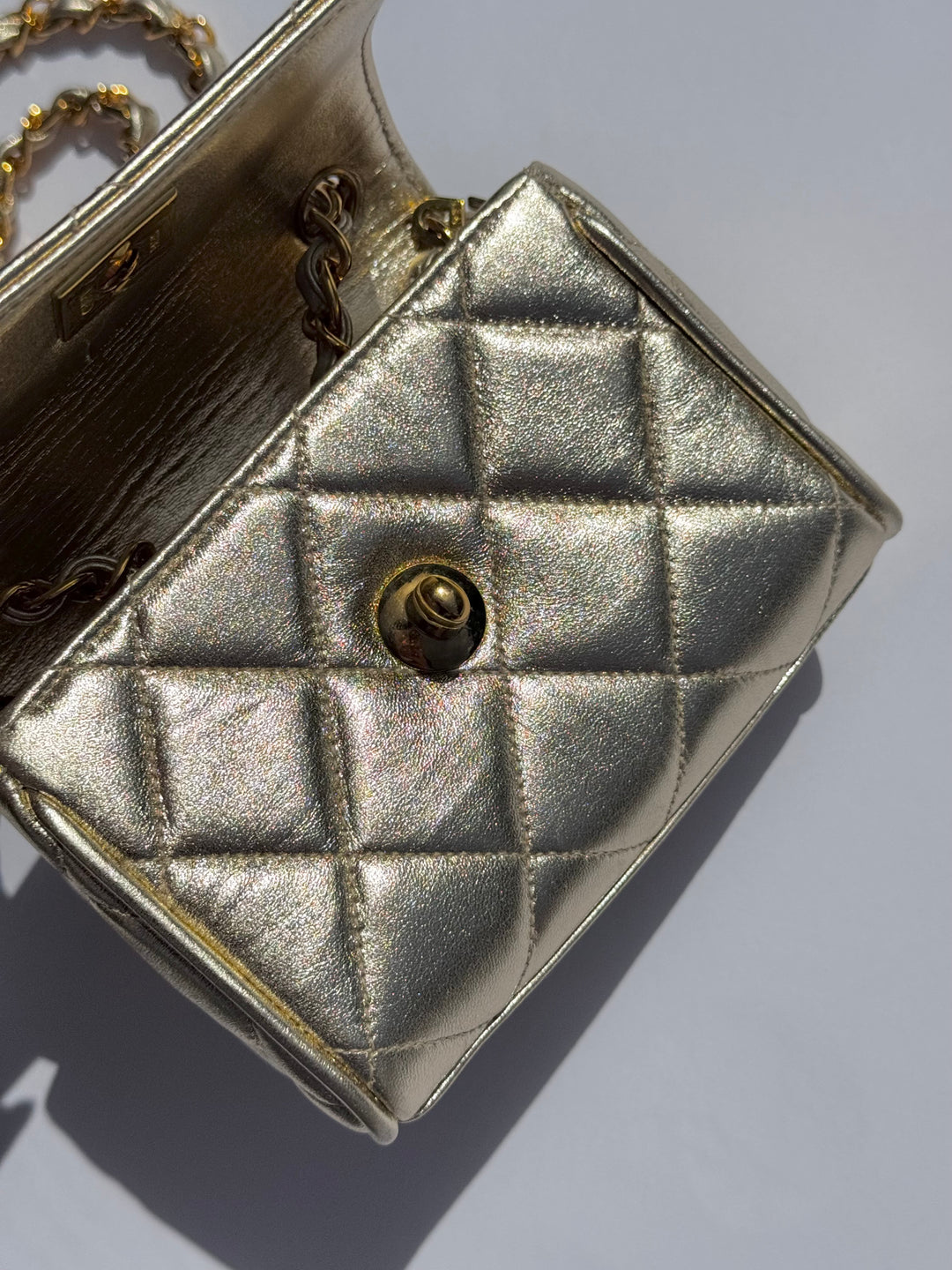 Chanel 1994 Vintage Metallic Gold Extra Mini Flap Bag