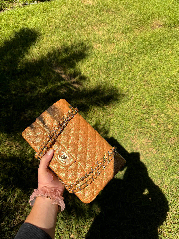 Chanel Copper Gold Metallic Medium Caviar Double Flap Bag