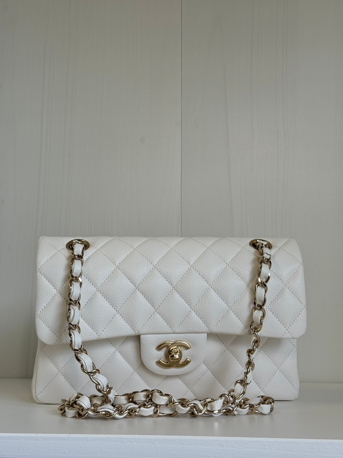 Chanel White Small Caviar Classic Flap Bag