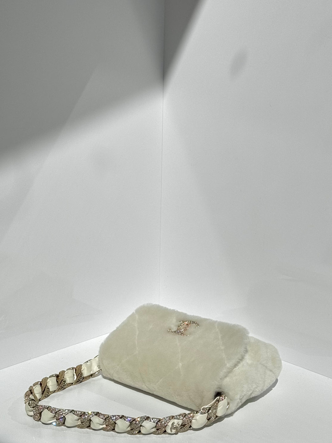 Chanel Shearling & Strass Flap Bag White Shearling with Gold Hardware 2020