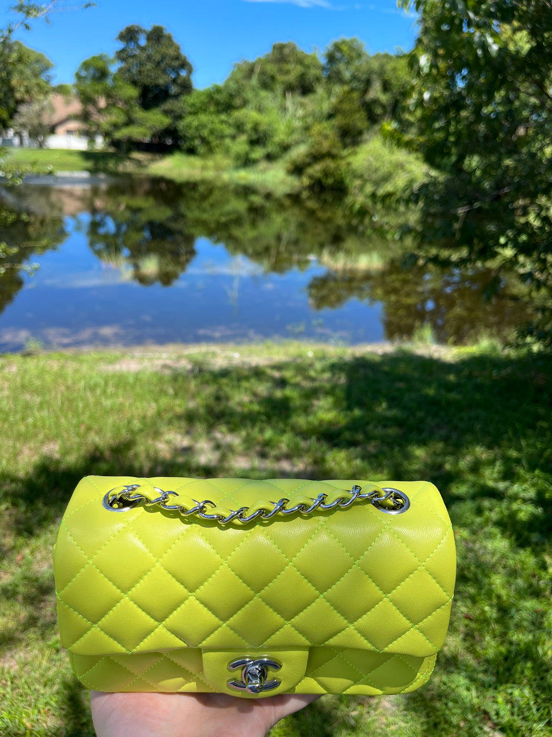 Chanel 21S Mini Classic Flap Lambskin Yellow Silver Hardware