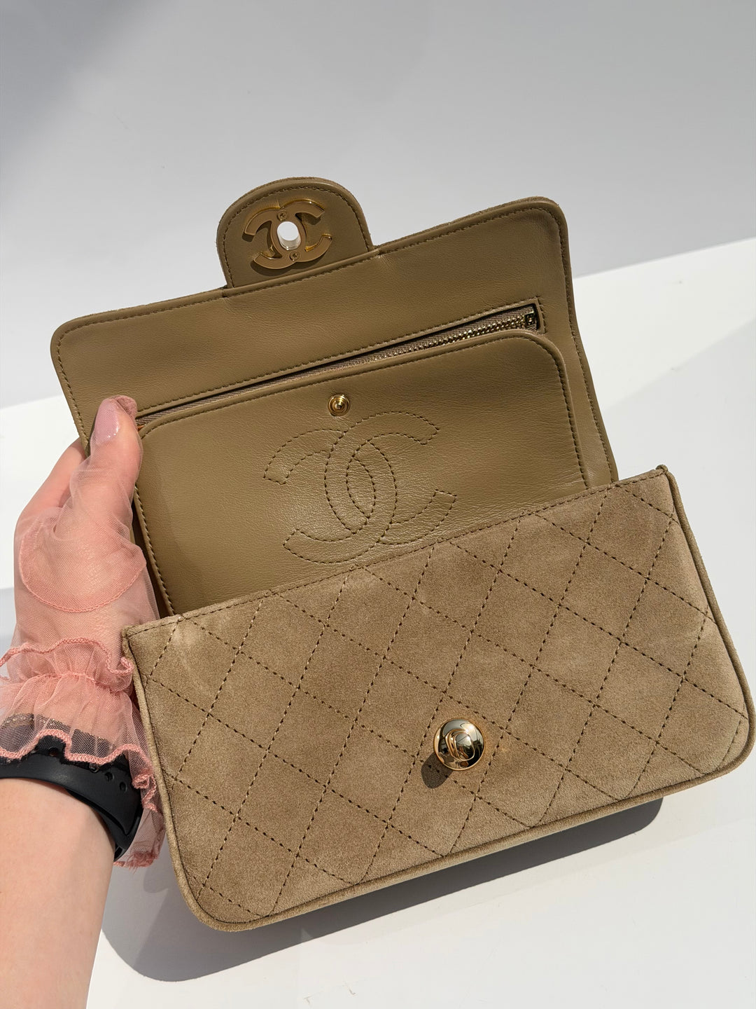 Chanel Mini Flap Souplissimo Suede Calfskin Dark Beige Gold Hardware 2026