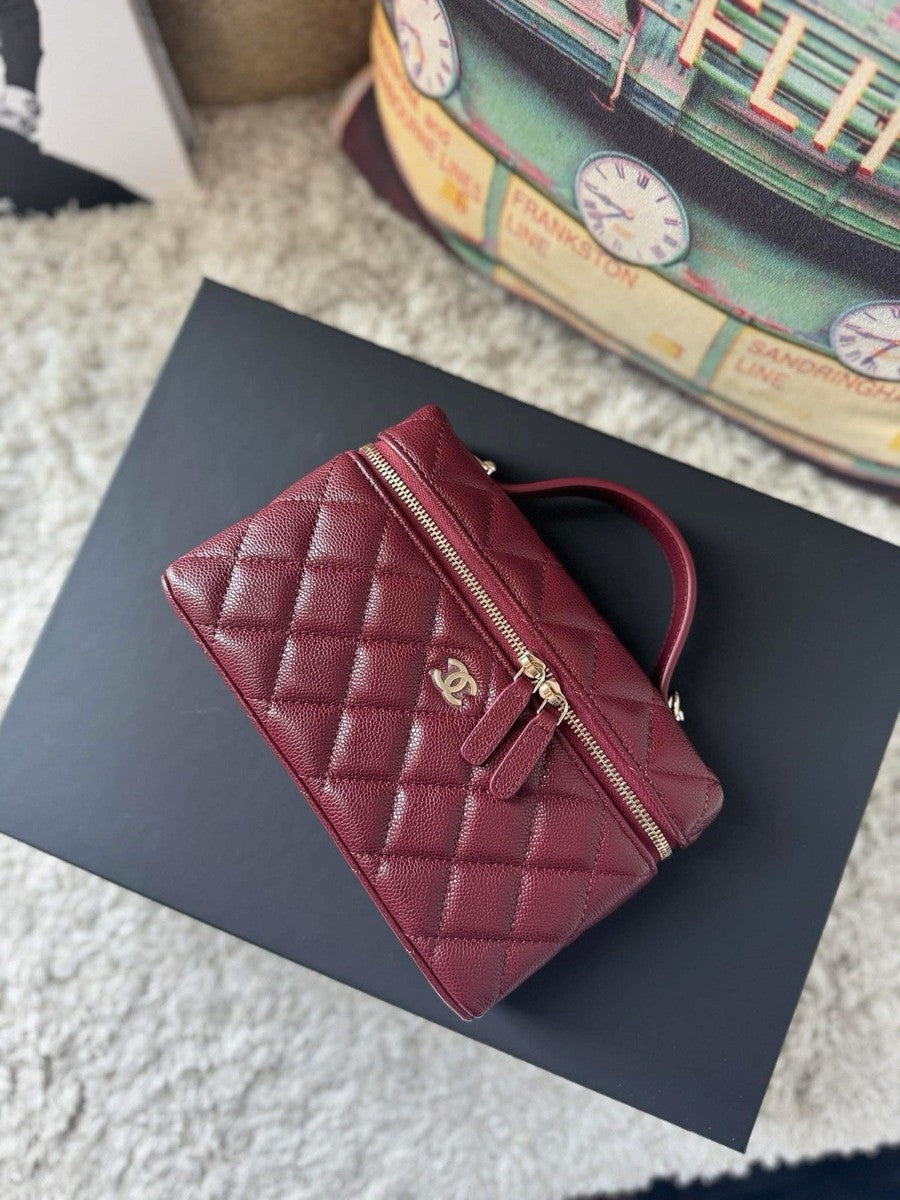 Chanel 25B Burgundy Caviar Slim Vanity Bag