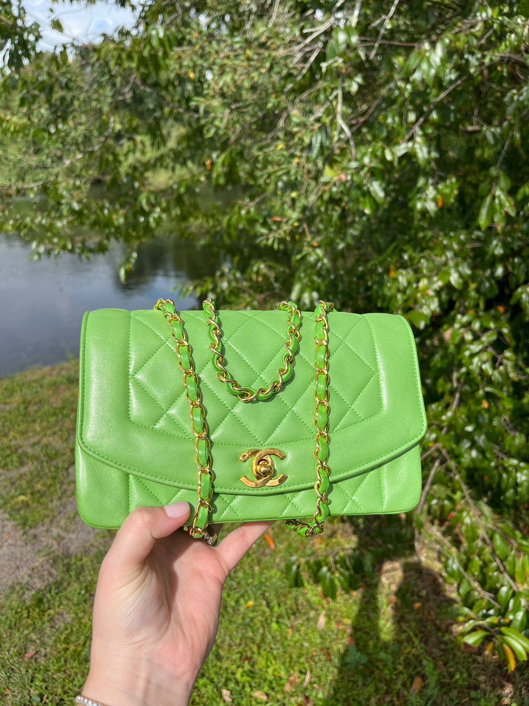 Chanel Rare Green Vintage Medium Lambskin Diana Flap Bag