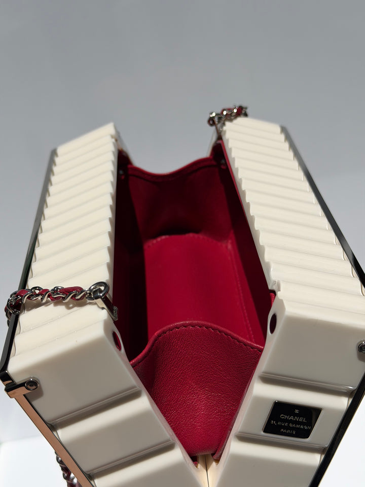 Chanel Shipping Container Bag Lucite White Silver Hardware 2018