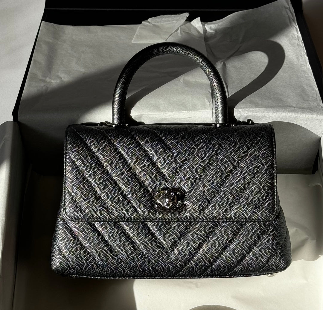 Chanel Small 19K Grey Caviar Coco