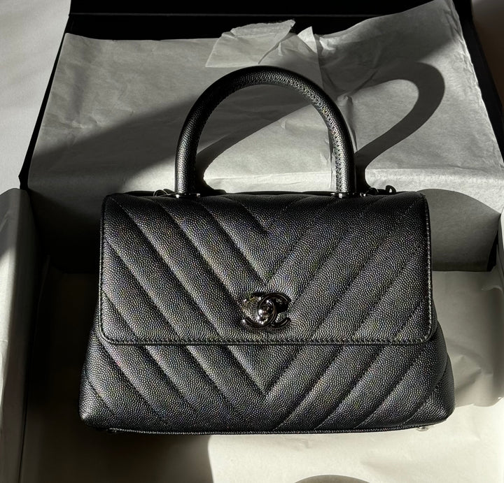 Chanel Small 19K Grey Caviar Coco