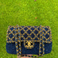 Chanel 2020 Small Woven Chain Blue Tweed Classic Flap