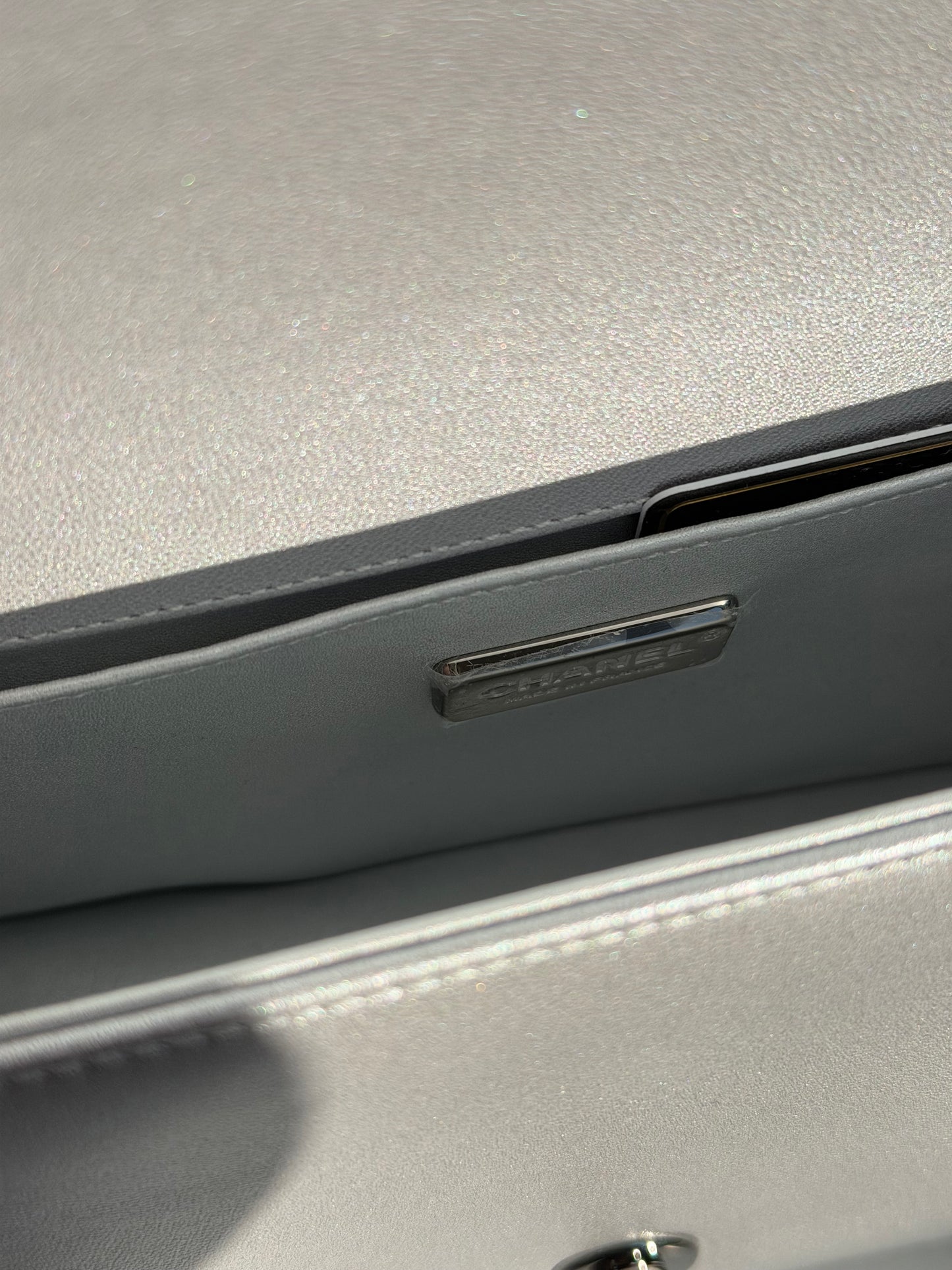 Chanel 16K Silver Python Old Medium Boy Bag