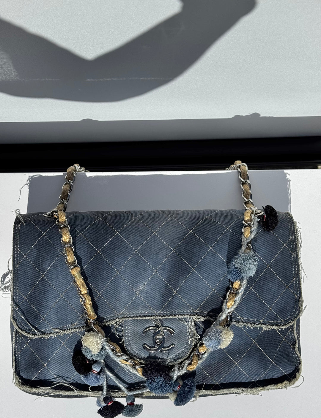 Chanel Denim Paris Dubai Jumbo Pom-Pom Flap