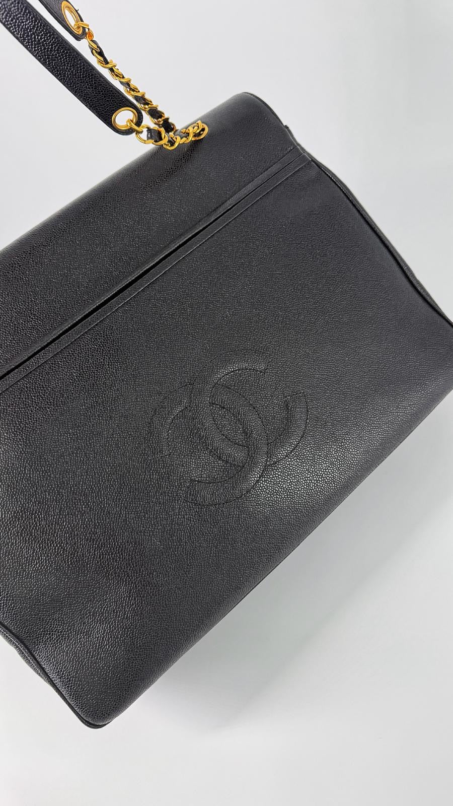 Chanel Vintage Caviar XXL Supermodel Flap Black 24K Gold Plated Hardware 1994