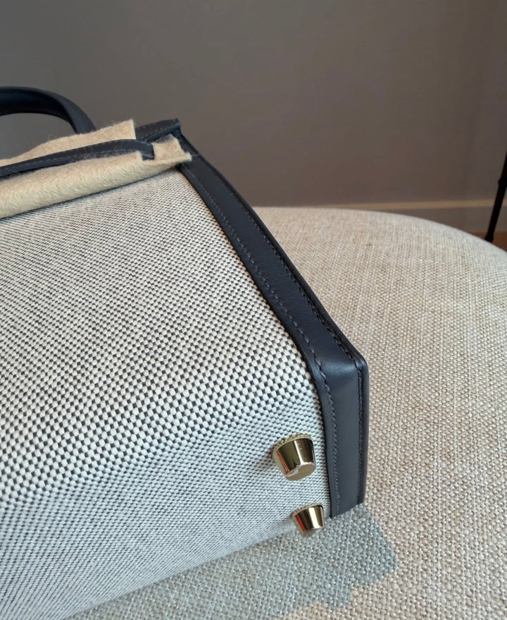 Hermès Limited Edition Ardoise Swift and Ecru Toile Kelly 25 Sellier Gold Hardware 2025