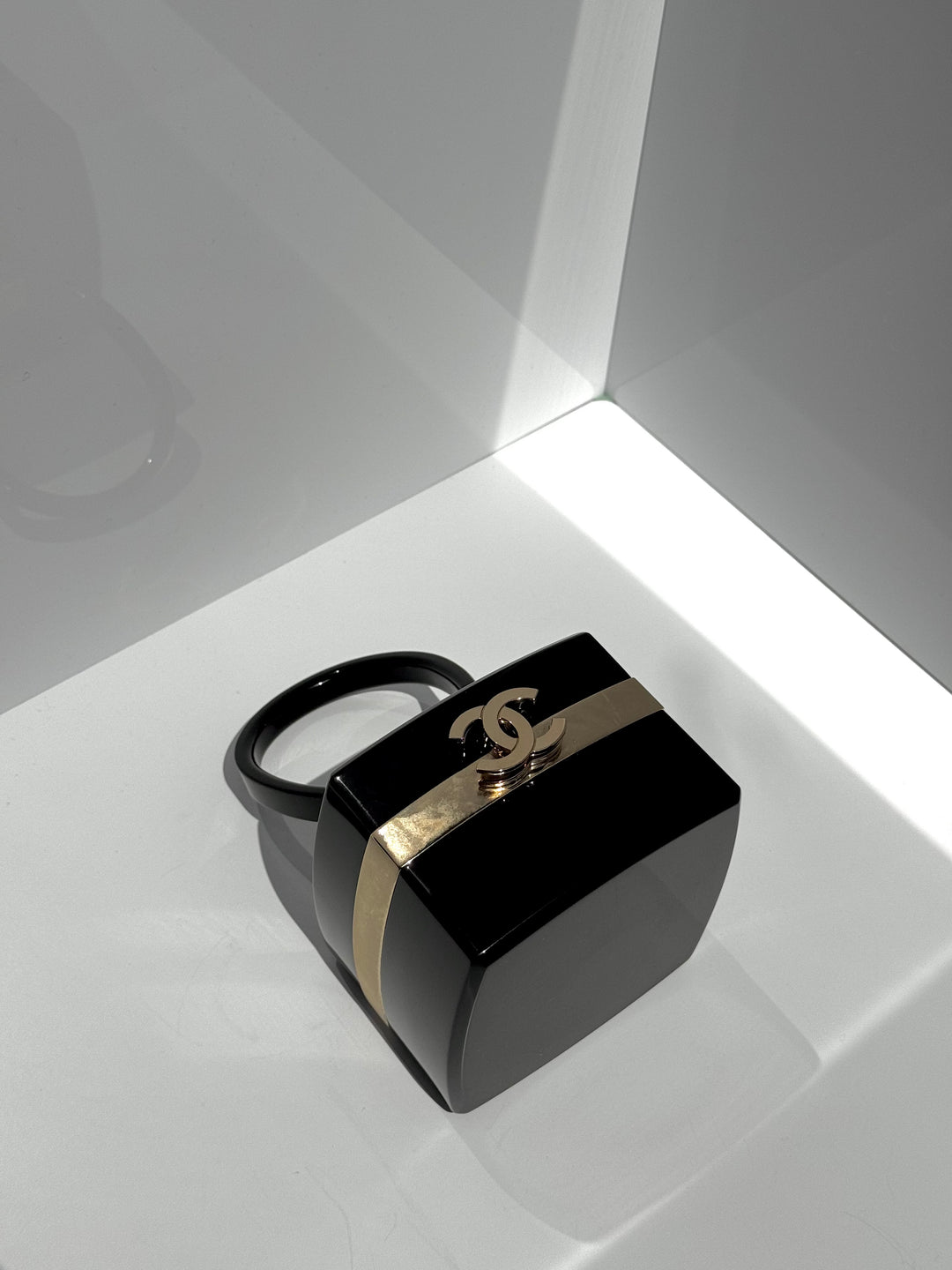 Chanel Lucite Box Mini Handbag Black Gold Hardware 2004