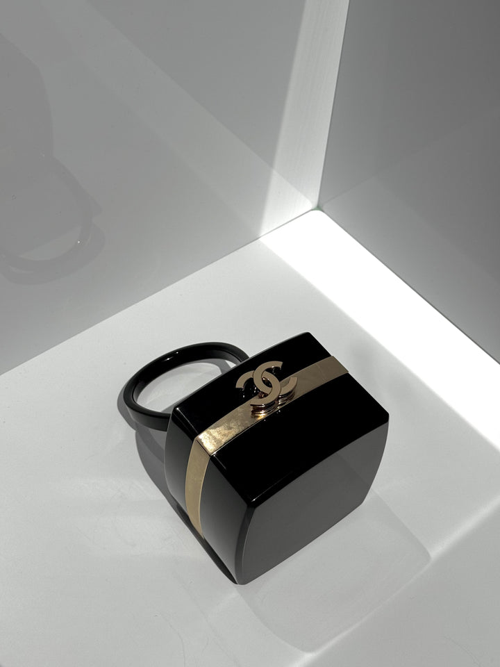 Chanel Lucite Box Mini Handbag Black Gold Hardware 2004