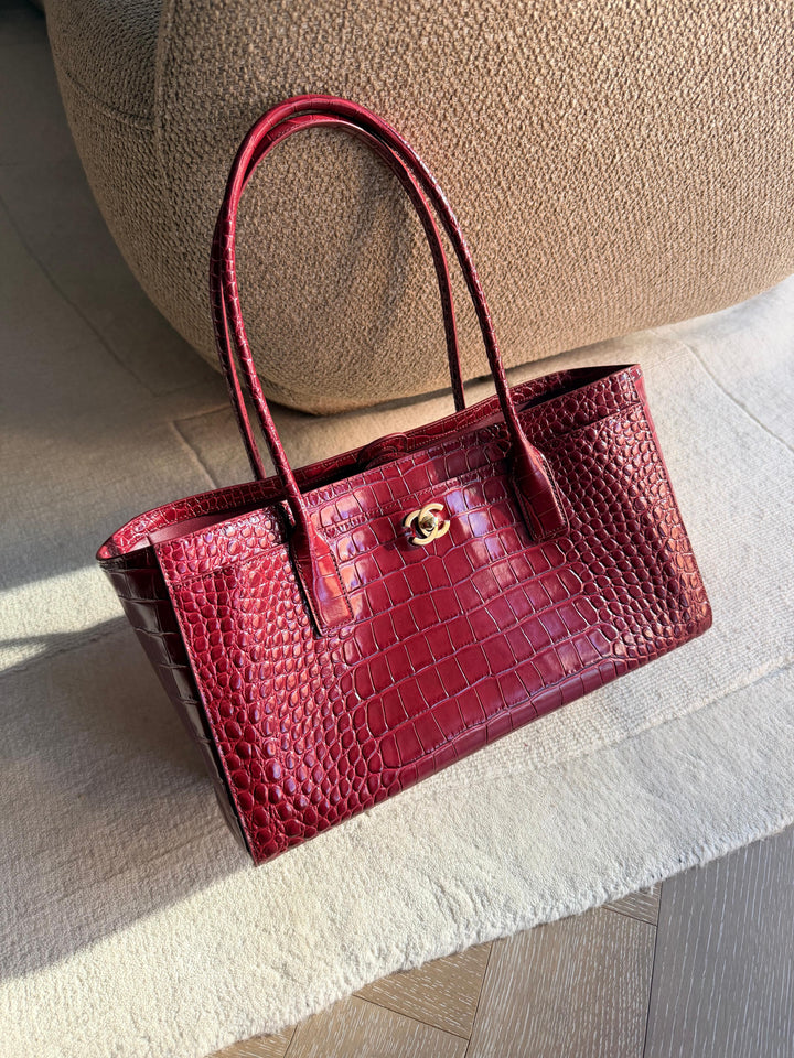 Chanel Small Shopping Bag Crocodile Embossed Calfskin Burgundy 2026