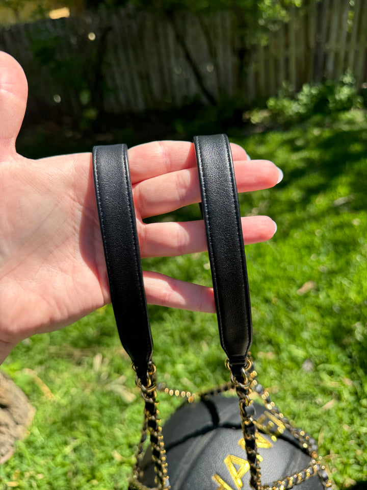 Chanel 2019 Black Rubber Basketball and Black Calfskin Net Chain