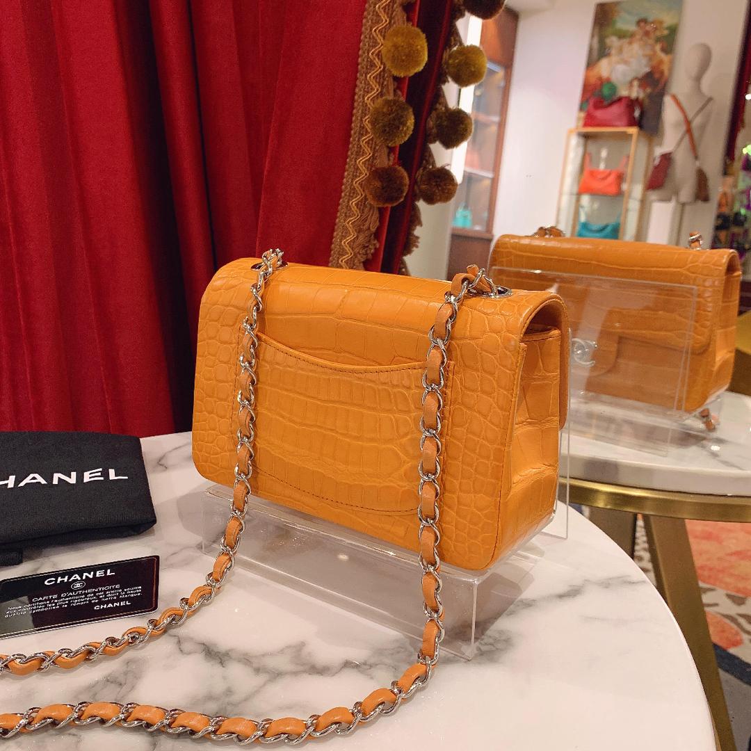 Chanel Orange Matte Croc Mini Flap Silver Hardware 2014
