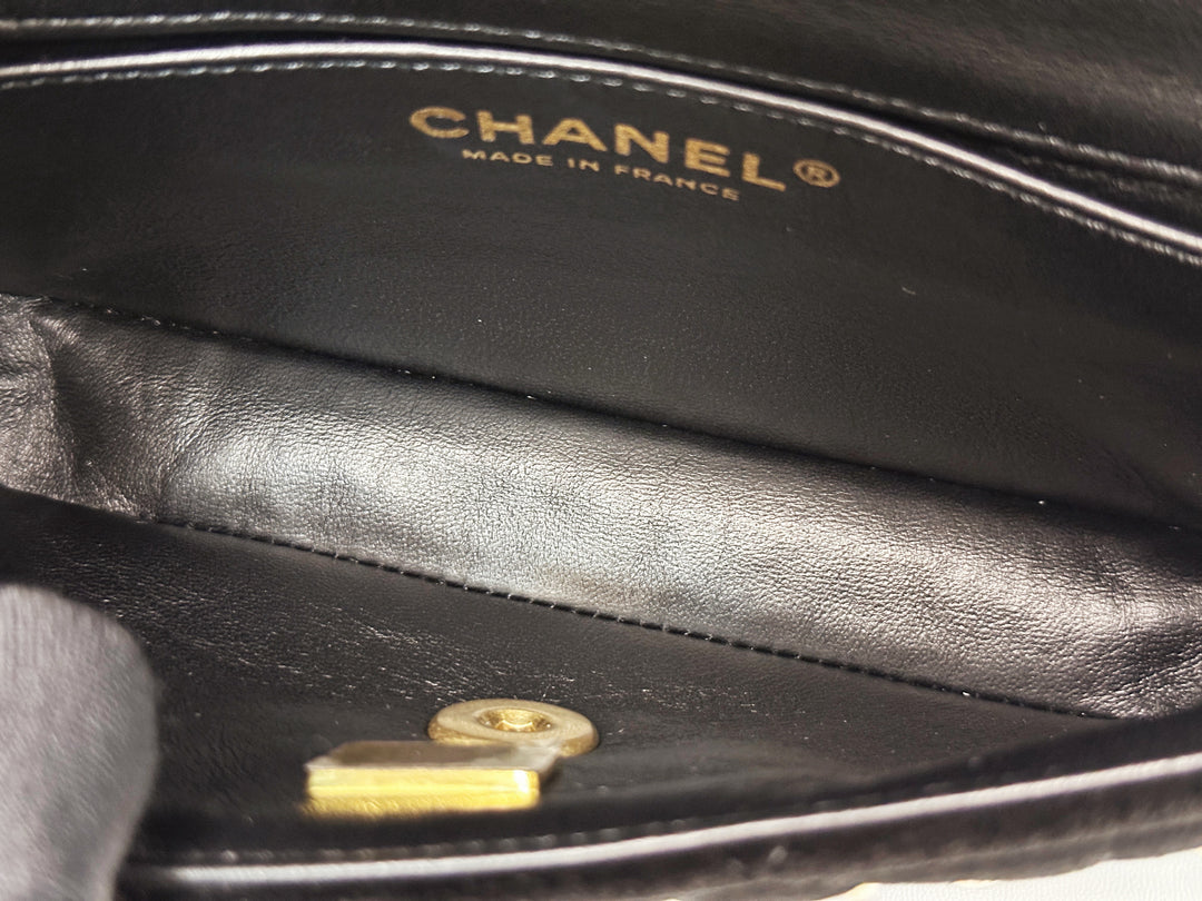 Chanel Black Velvet Mini Pearl Flap Bag