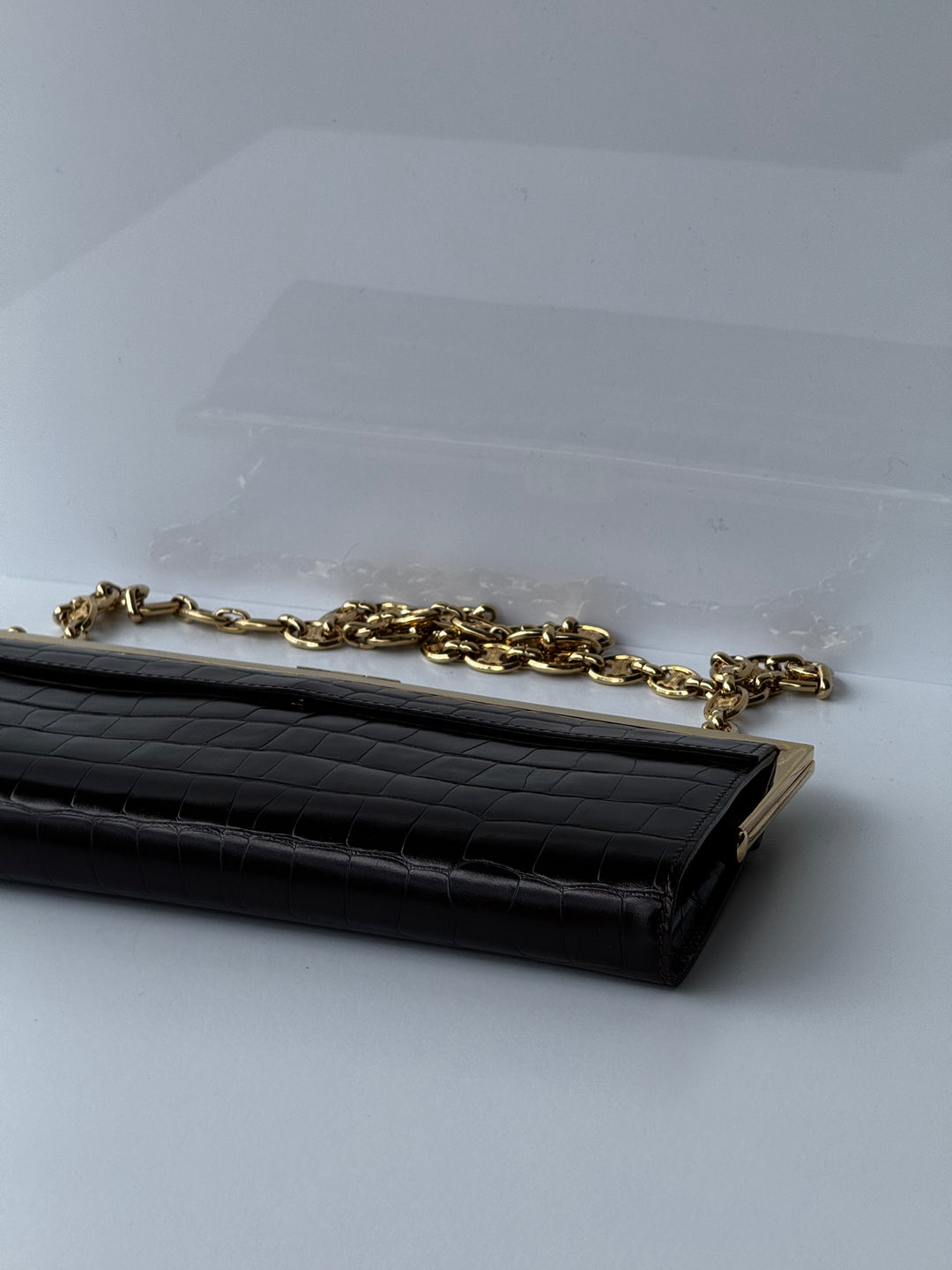 Celine Croc Embossed Brown Shoulder Clutch Bag