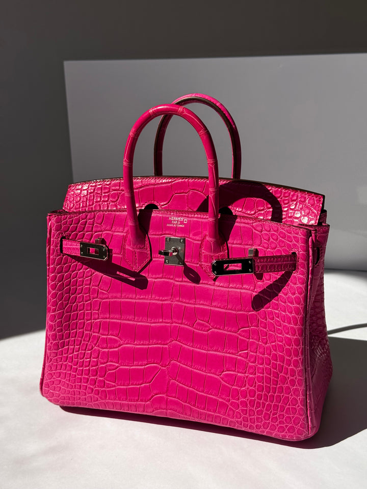 Hermès Birkin 25 Matte Alligator Rose Shocking Palladium Hardware 2019