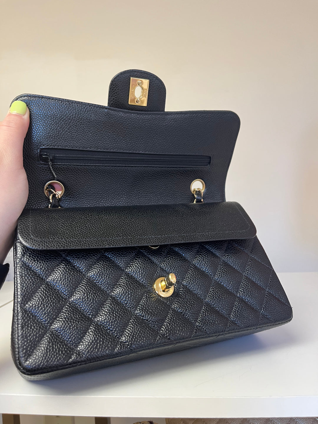 Chanel 7 Series Black Small Vintage Caviar Classic Flap Bag