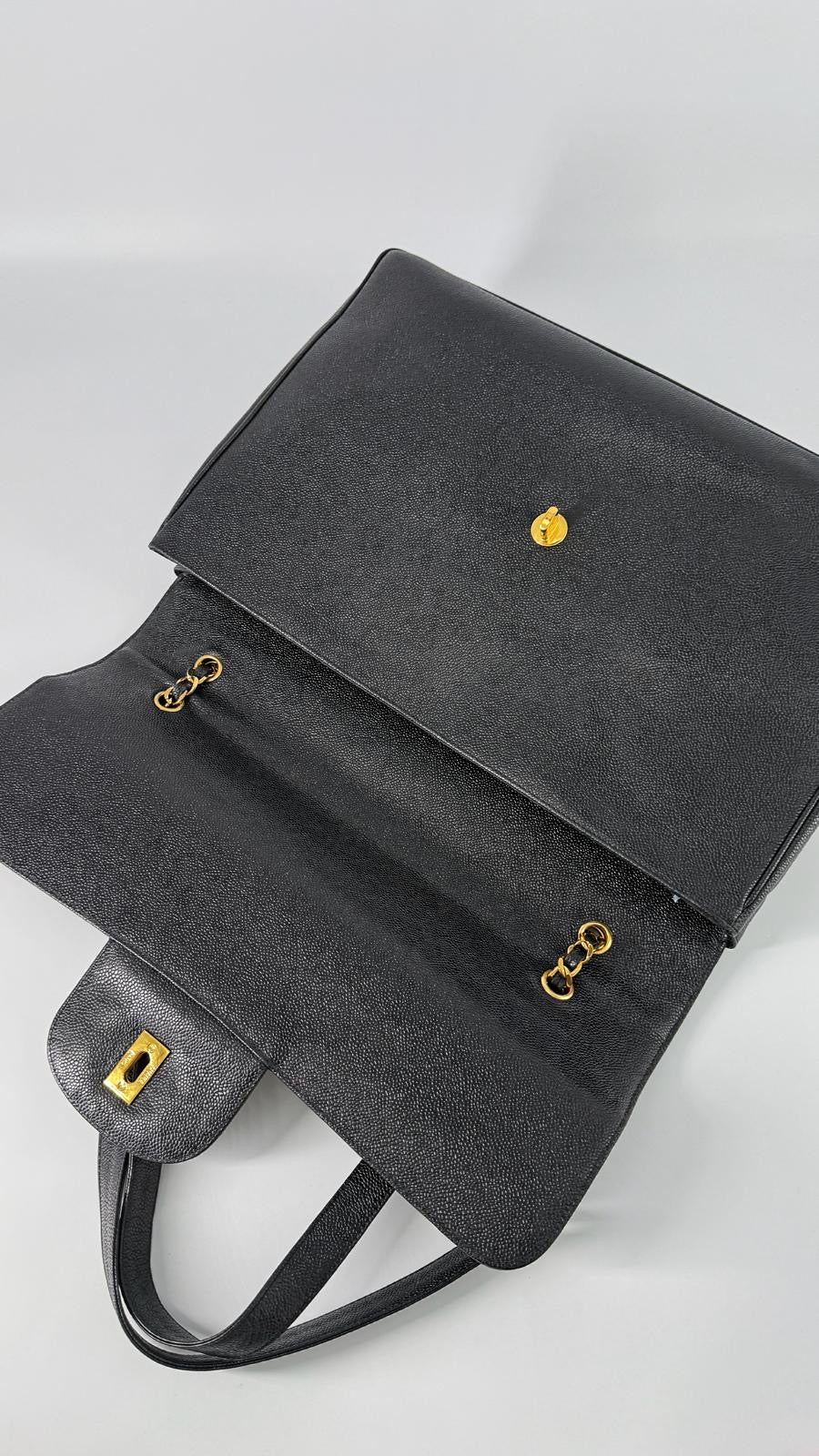Chanel Vintage Caviar XXL Supermodel Flap Black 24K Gold Plated Hardware 1994