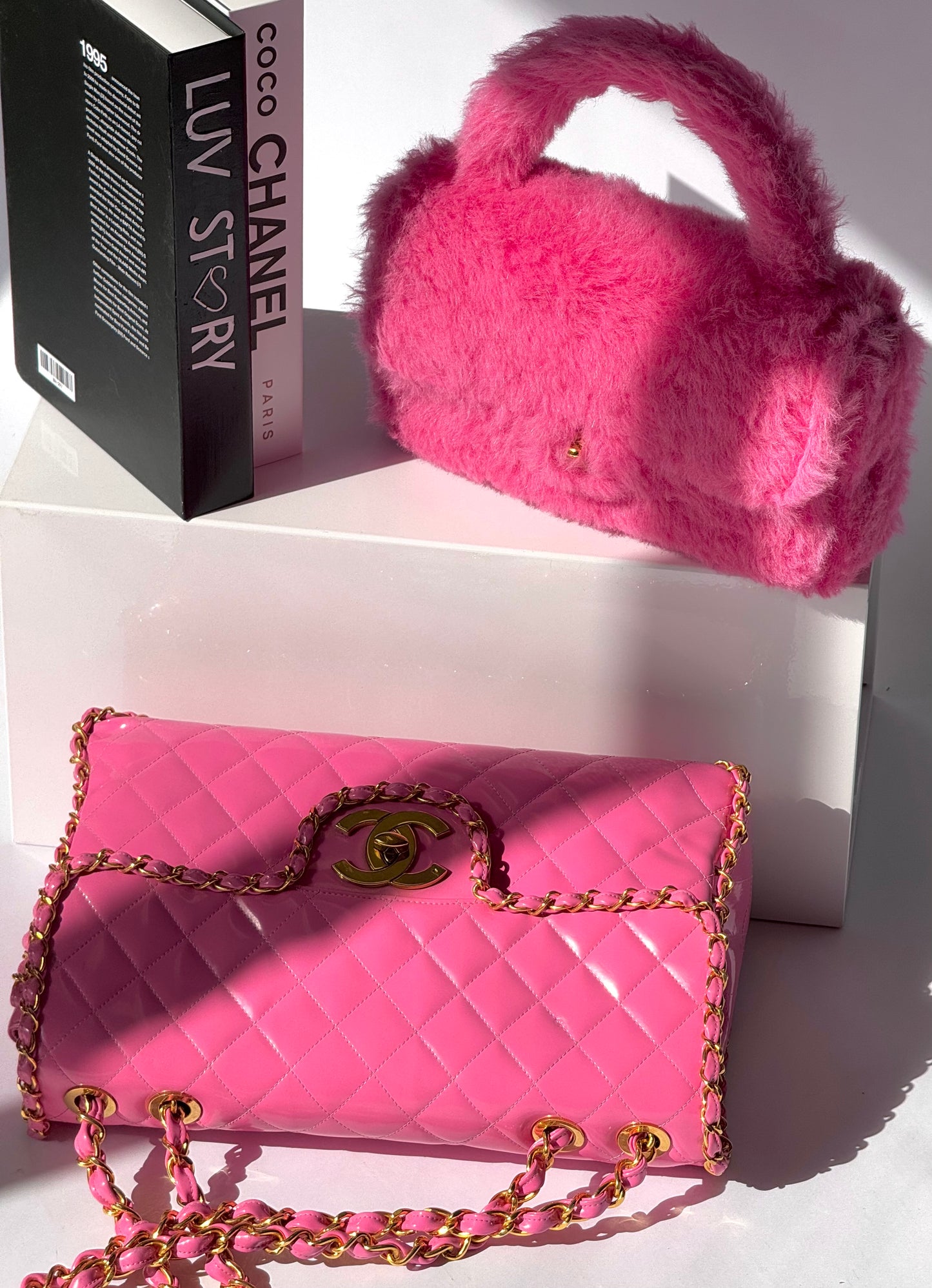 Chanel 1995 Jumbo Barbie Pink Chain Around Flap Bag