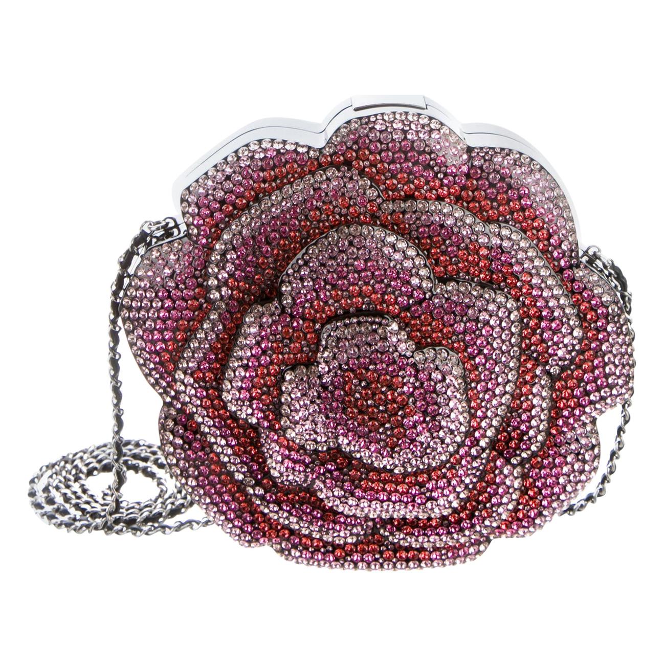 Chanel 2018 Runway Pink Strass & Resin Camelia Minaudiere