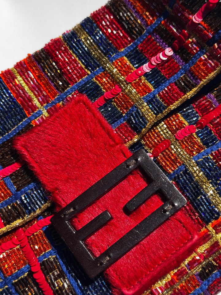 Fendi 1997 Vintage Beaded Ponyhair Baguette