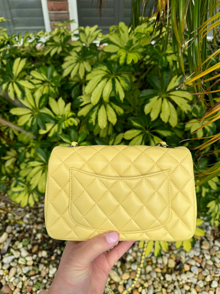 Chanel Yellow Lambskin Mini Flap Bag W Rainbow Hardware