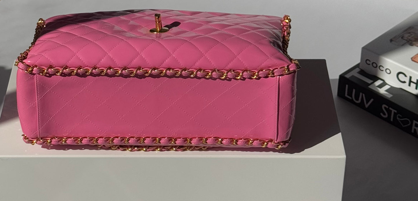 Chanel 1995 Jumbo Barbie Pink Chain Around Flap Bag