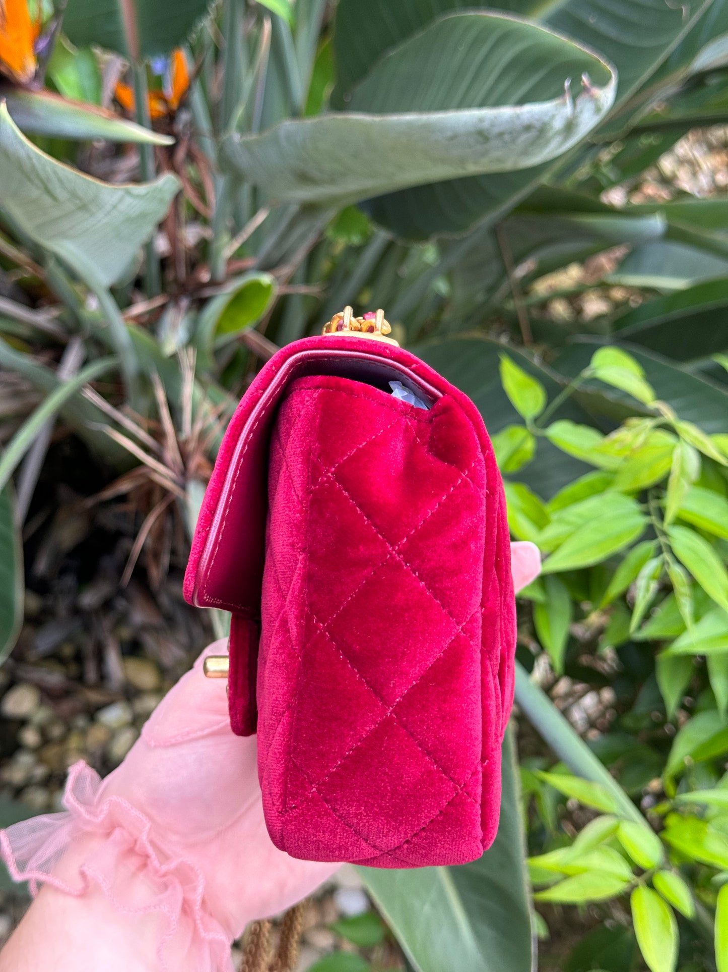 Chanel Red Mini Velvet Enamel Flap Bag