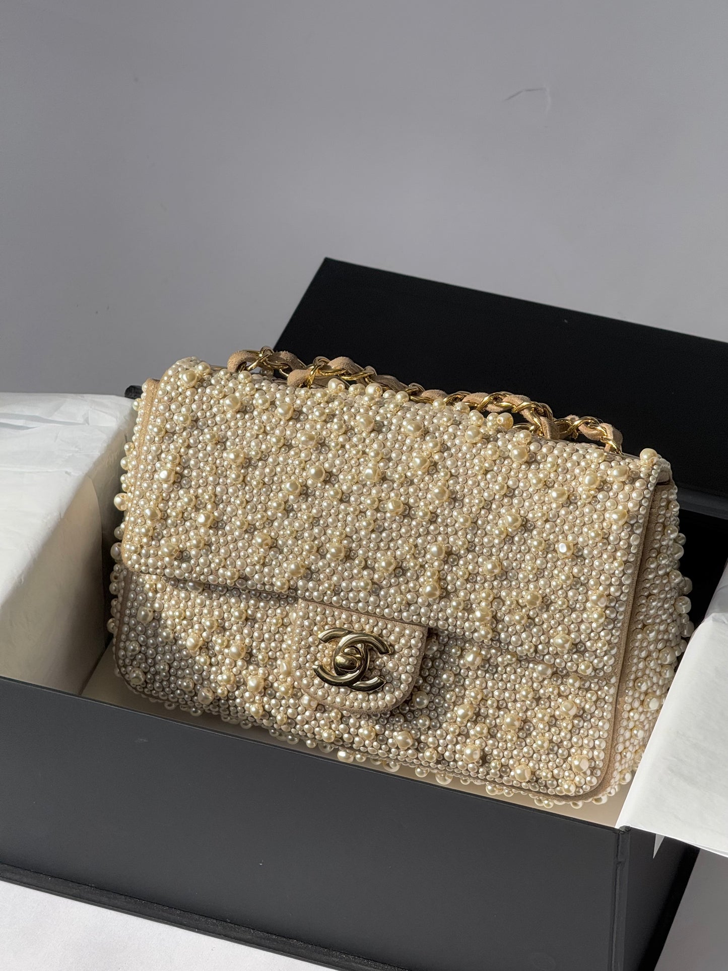 Chanel 17A Ritz Pearl Embellished Mini Rectangular Flap Bag