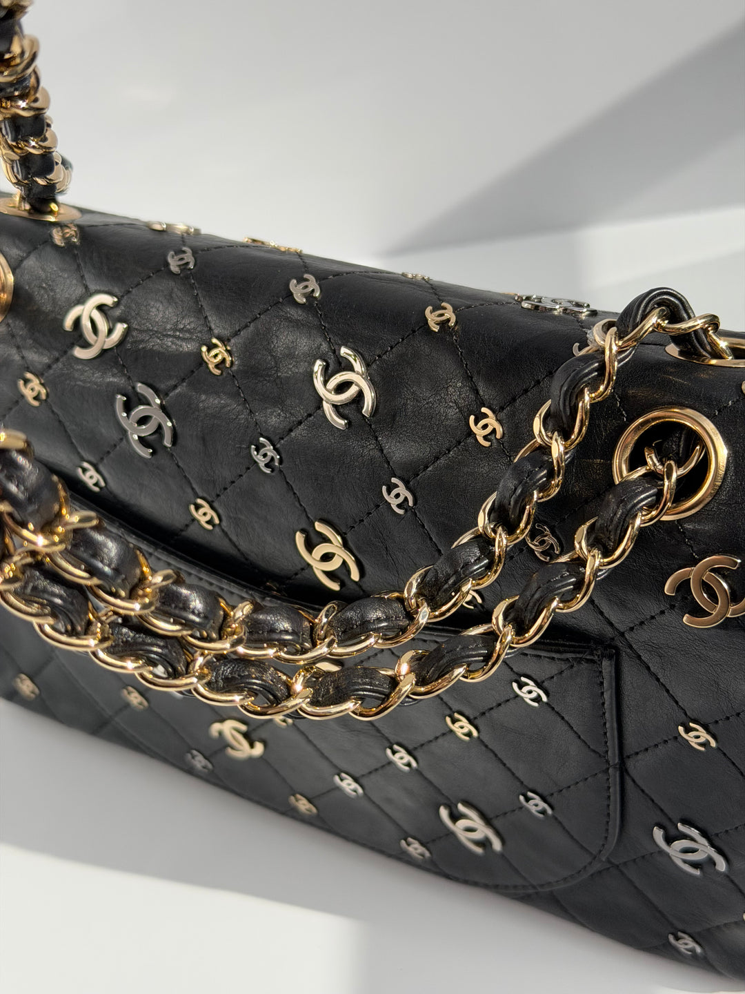 Chanel Medium Reissue 2.55 Flap Bag Black Leather Gold Hardware Punk Charms 2007