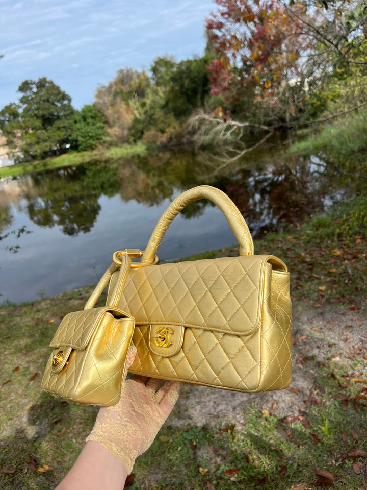 Chanel Vintage Kelly Parent & Child Metallic Lambskin Set