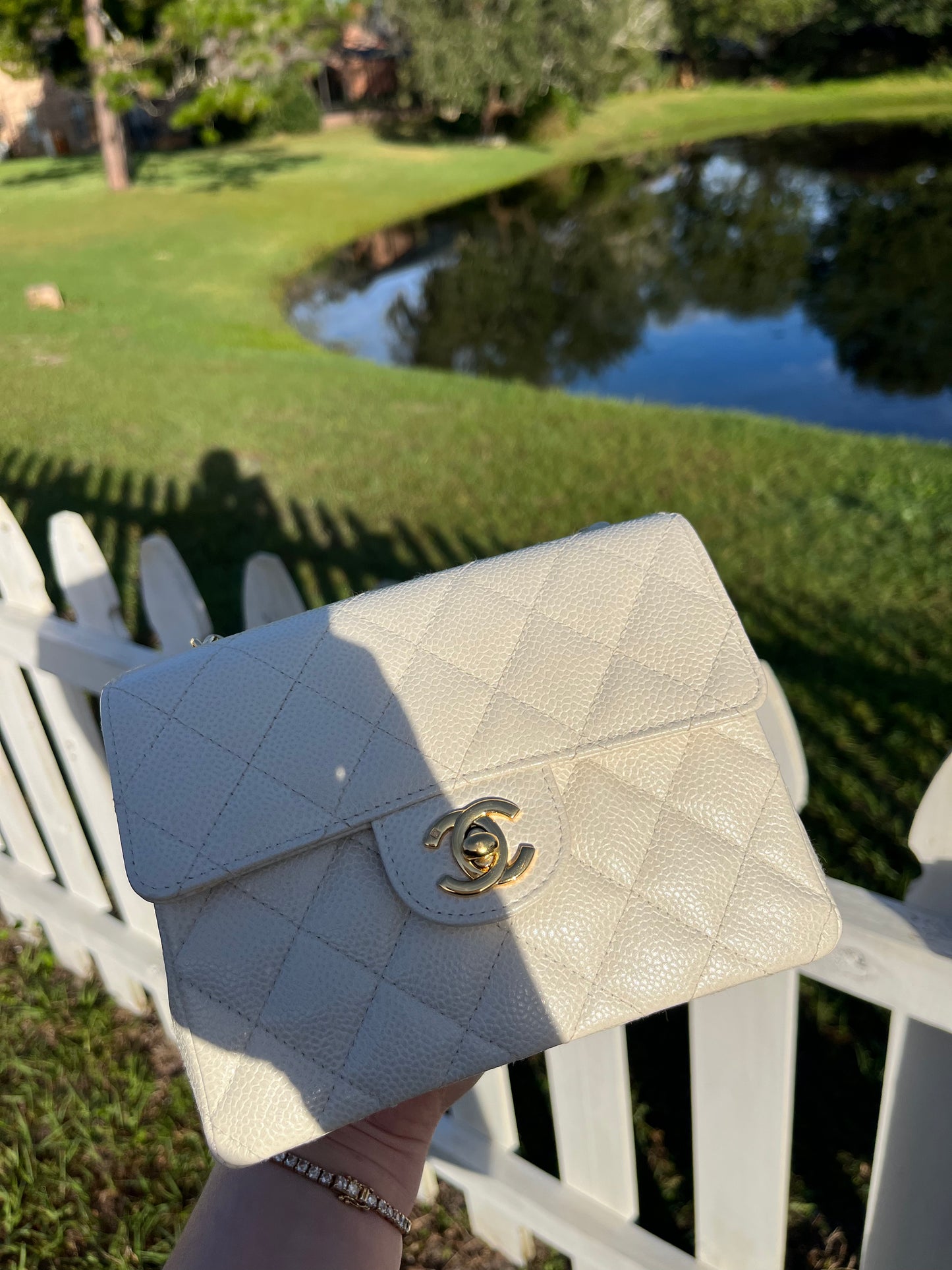 Chanel Cream Caviar Vintage Mini Square Flap Bag