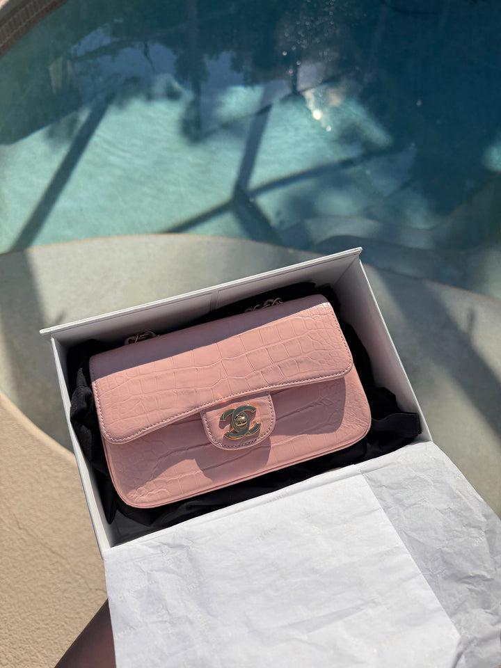 Chanel Mini Classic Flap Alligator Light Pink Light Gold Hardware 2017