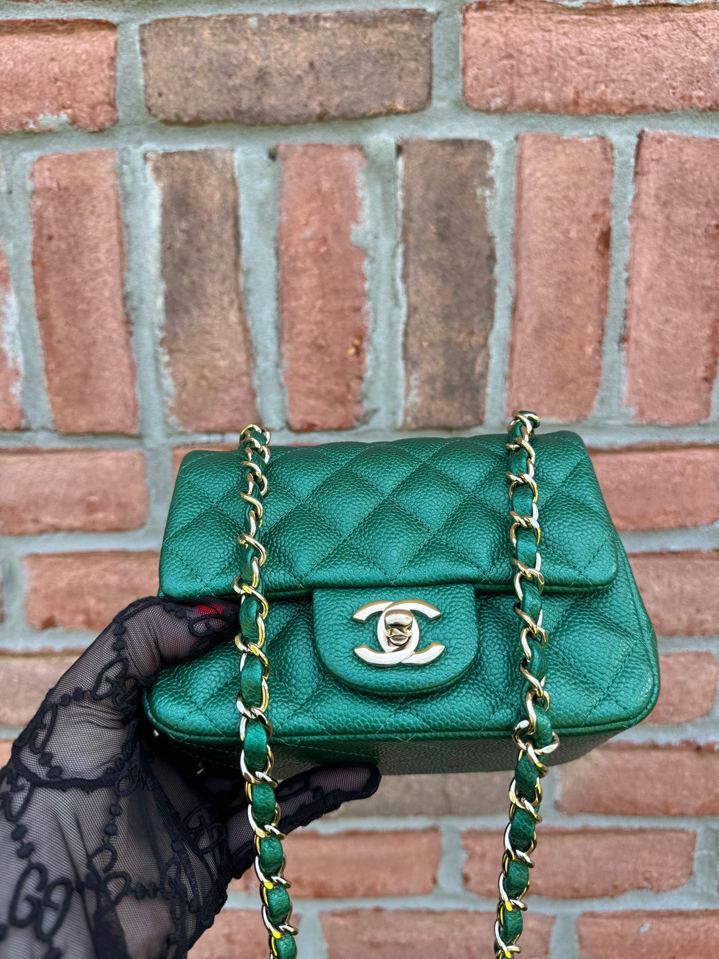 Chanel 18S Emerald Green Mini Square Caviar Flap Bag