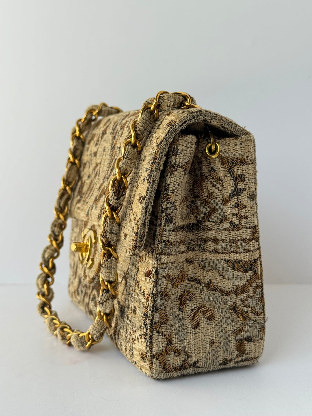 Chanel 1991 Bronze Metallic Brocade Vintage Mini Square Flap Bag
