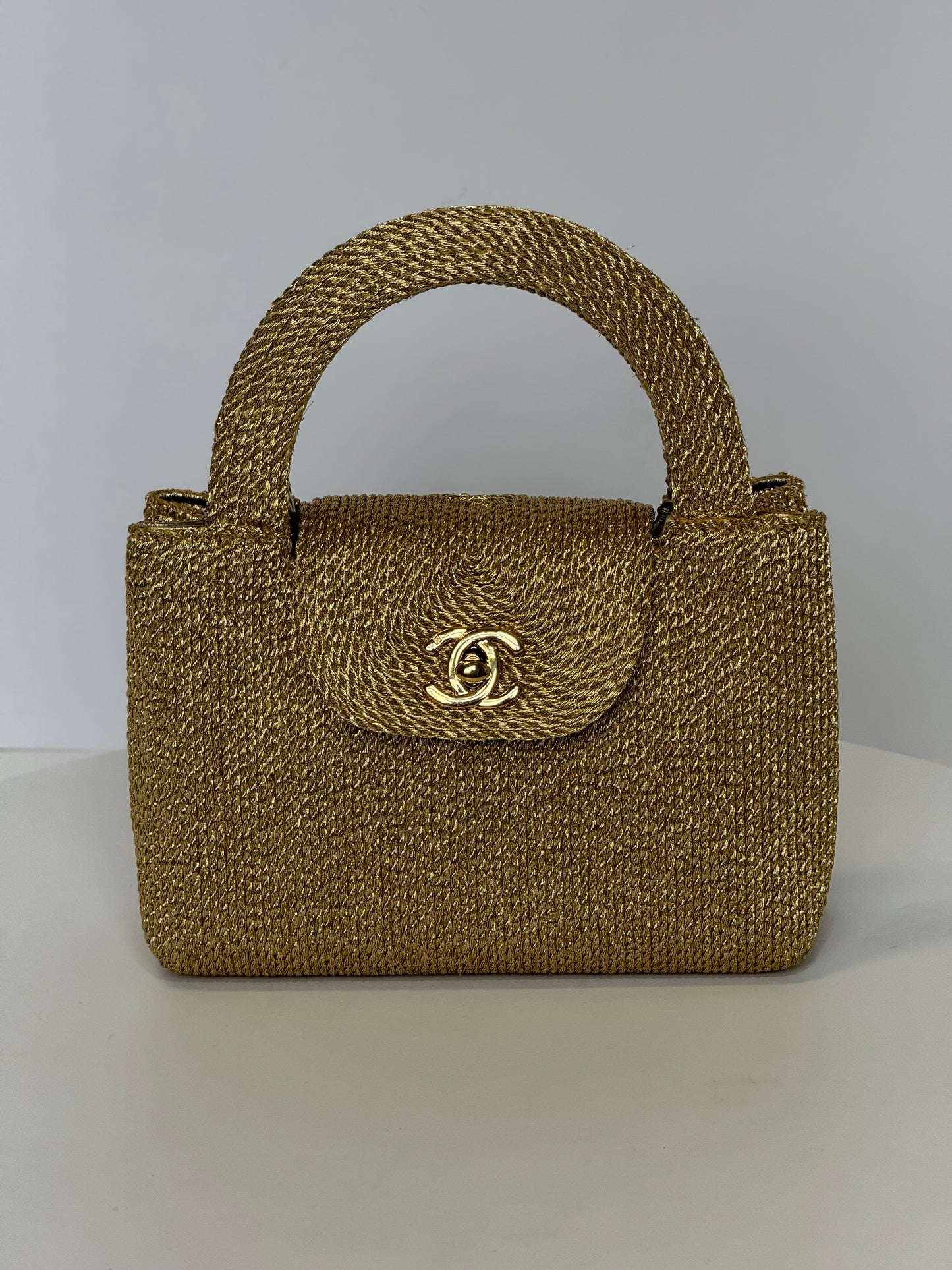 Chanel RARE 1998 Gold Silk Woven Mini Kelly