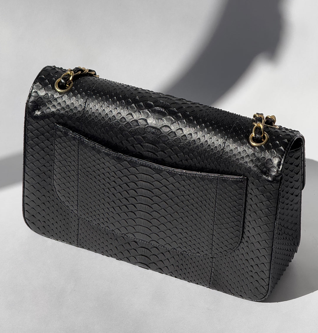 Chanel Jumbo Black Python Double Flap