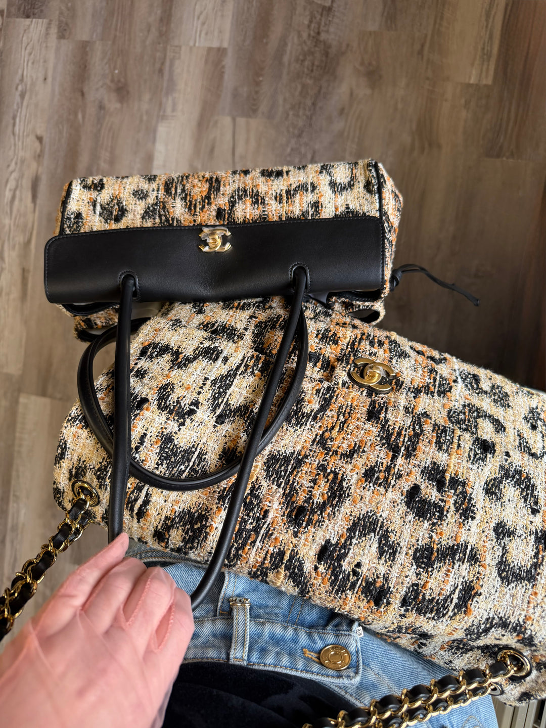 Chanel Small Shopping Bag Brown Black & White Leopard Tweed & Calfskin Gold Tone Hardware 2026