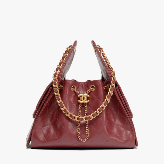 Chanel 25A Small Burgundy Caviar Hobo Bag
