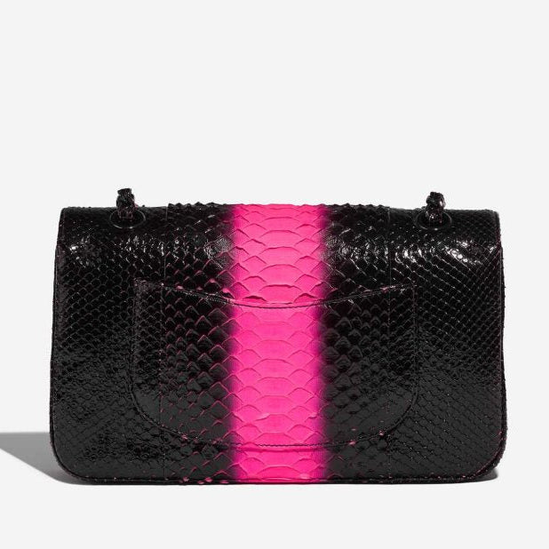 Chanel Medium Classic Double Flap Python Black/Pink Black Hardware 2017