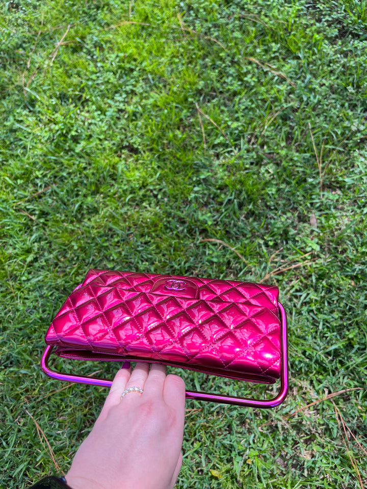 Chanel Classic Flap Patent Metallic Frame Clutch