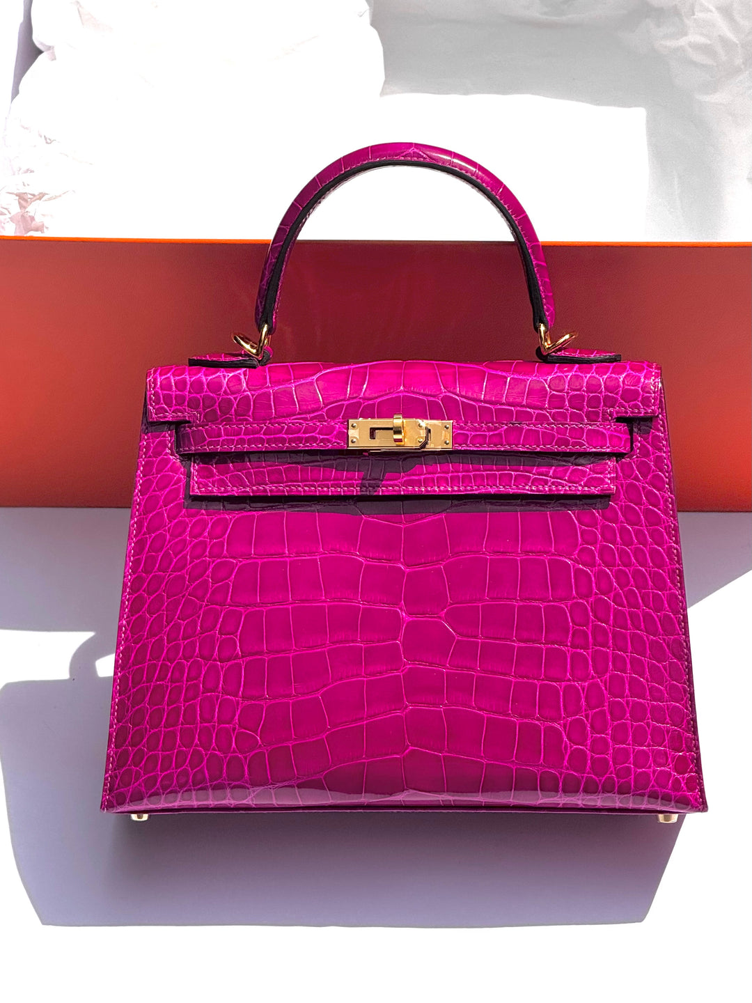 Hermes 2019 Rose Scheherazade Shiny Niloticus Crocodile Kelly 25 Sellier