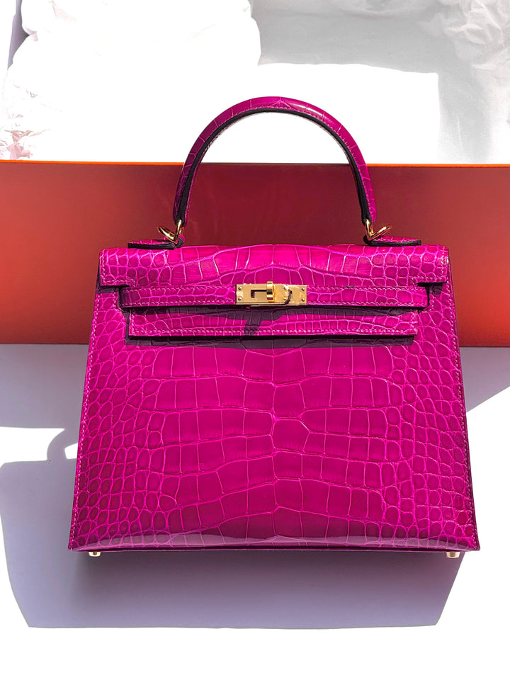 Hermes 2019 Rose Scheherazade Shiny Niloticus Crocodile Kelly 25 Sellier