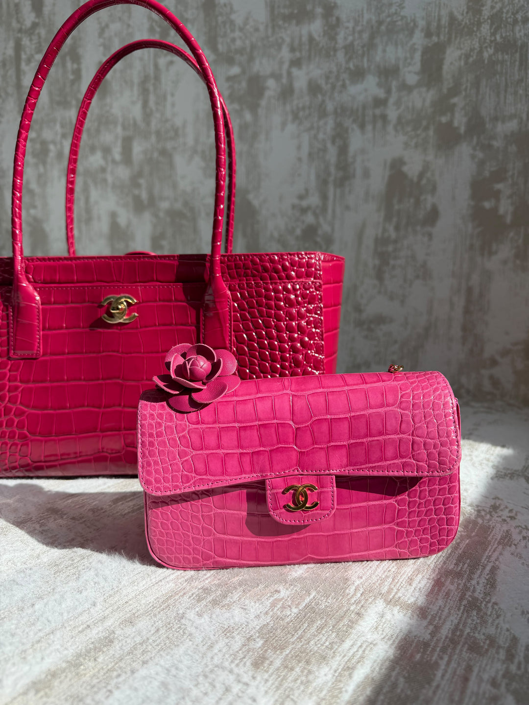 Chanel Small Shopping Bag Crocodile Embossed Calfskin Pink 2026