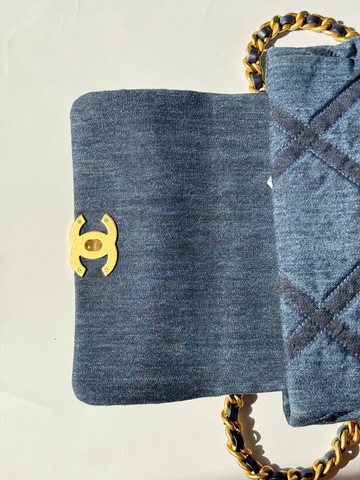 Chanel Small Navy Quilted Denim 19 Flap Bag