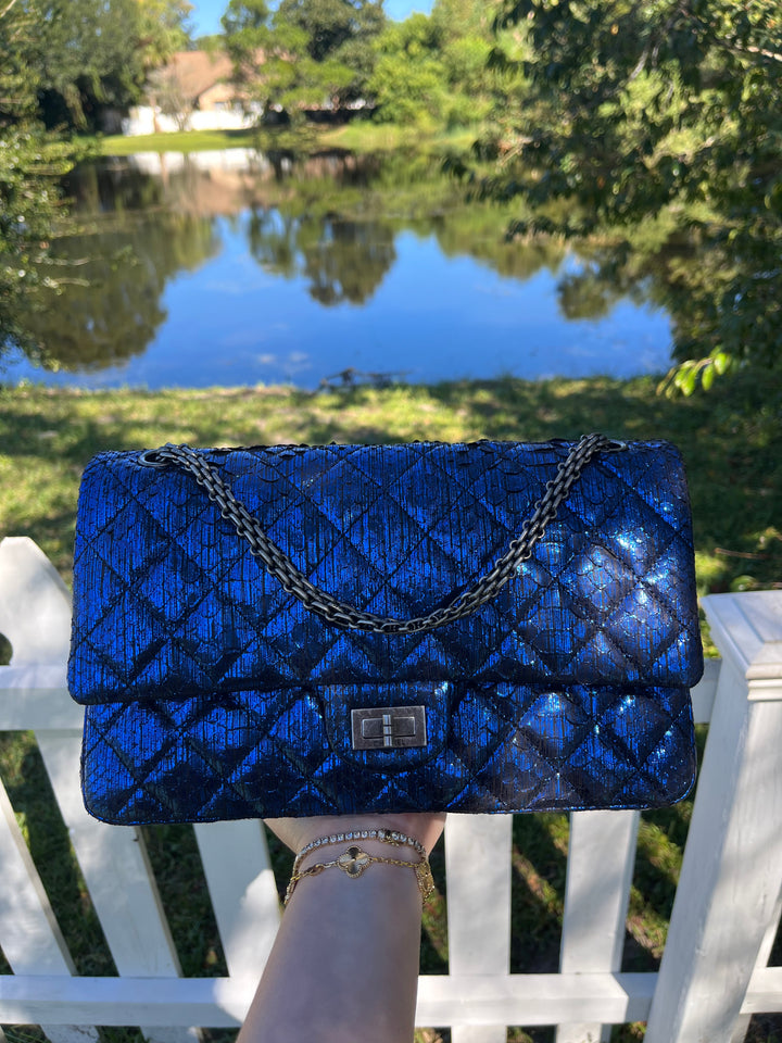 Chanel Blue Python Medium Reissue Double Flap Bag